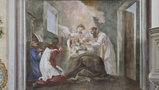 Unción de los enfermos de Gerlaco, pintura mural en la iglesia de San Gerlaco