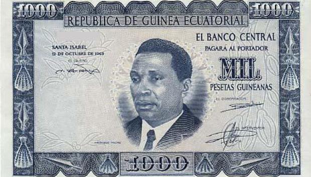 Francisco Macías en una peseta ecuatoguineana (1969)