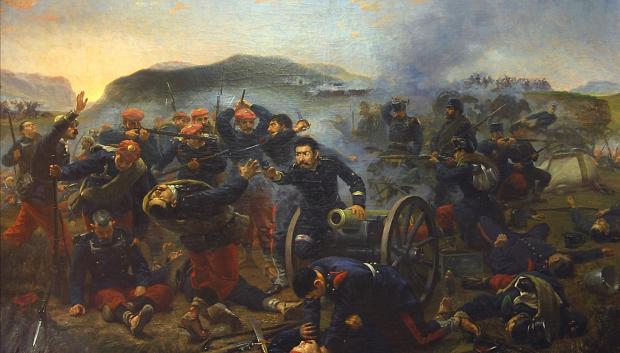 Muerte del capitán Eduardo Temprado y Pérez el 14 de marzo de 1874 en la batalla de Castellfullit, cuadro de Victor Morelli