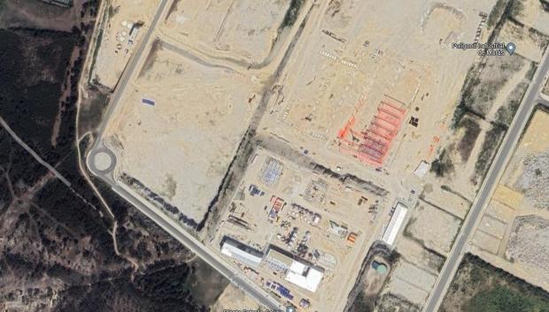 Vista aérea de las obras de la nueva fábrica de Estrella Galicia