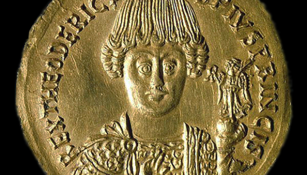 Moneda con la efigie de Flavio Teodorico
