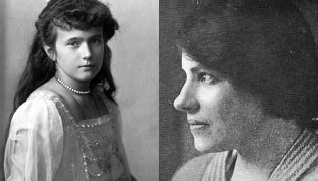 Retrato de la gran Duquesa Anastasia a la izquierda y fotografía de perfil de Anna Anderson a la derecha