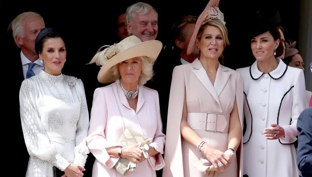 Queen Letizia with Sophie Countess of Wessex, Camilla Parker Bowles the Duchess of Cornwall, Queen Maxima of the Netherlands and Kate Middleton attending the Order of the Garter Service at WindsorCastle, Britain June 17, 2019.