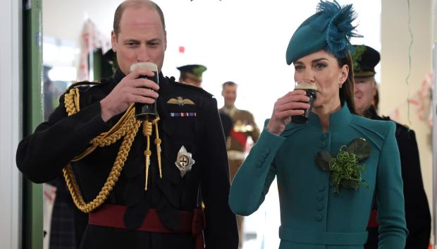 Prince of William of Wales and The Princess of Wales Kate Middleton  during a visit to the 1st Battalion Irish Guards for the St Patrick's Day Parade Friday March 17, 2023.