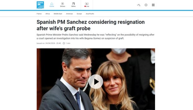 Noticia de Pedro Sánchez en el medio francés France24