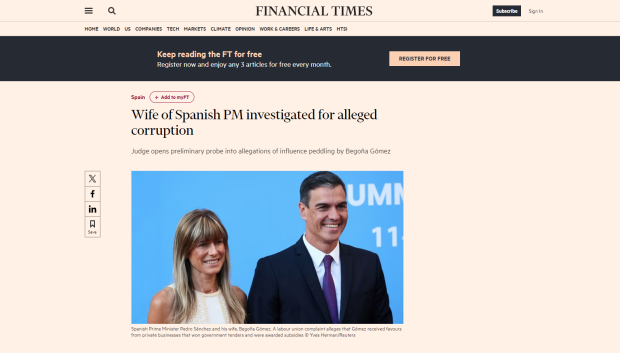 Noticia de Pedro Sánchez en Financial Times