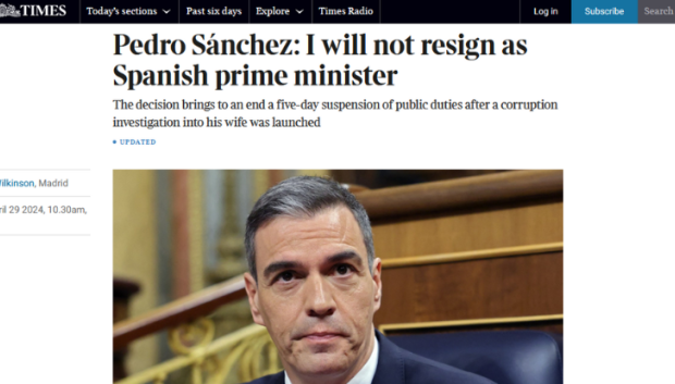 La decisión de Pedro Sánchez en The Times