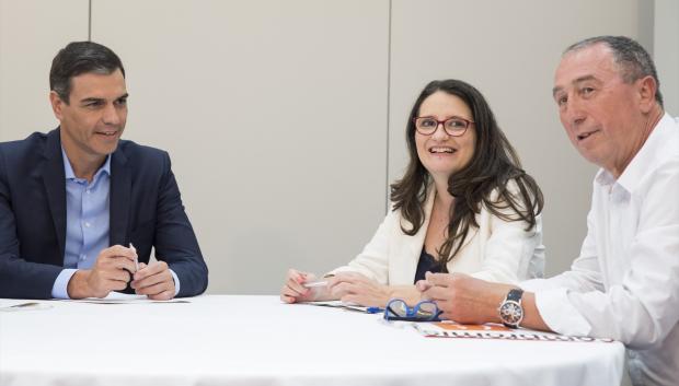 Pedro Sánchez, Mónica Oltra y Joan Baldoví, en una imagen de archivo