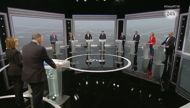 Los ocho candidatos, en el debate de RTVE.