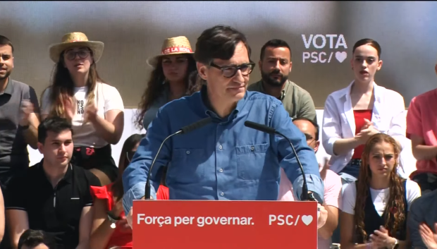 Salvador Illa, candidato del PSC, en el mítin en Montmeló.