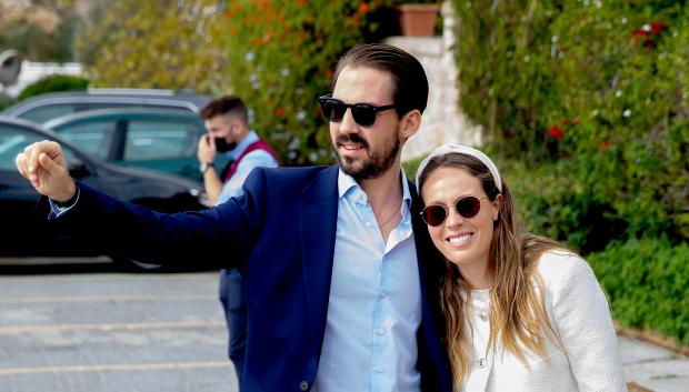 Prince Philippos and Princess Nina Flohr after a reception hosted by KingConstantijn ofGreece in Athens, on October 24, 2021 *** Local Caption *** .