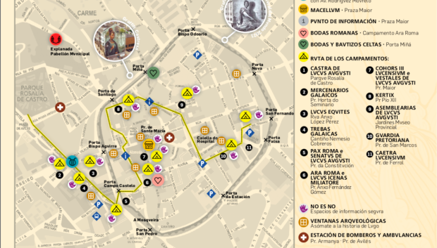 Mapa en los que se señalan los puntos de la ciudad en los que se desarrolla los actos de la fiesta