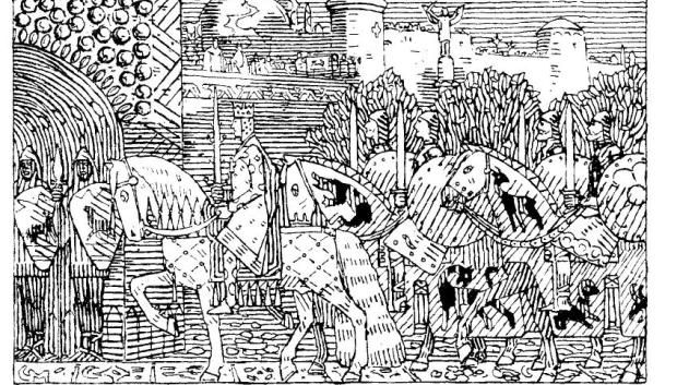 El rey Sigurd y sus hombres viajando hacia Miklagard por Gerhard Munthe