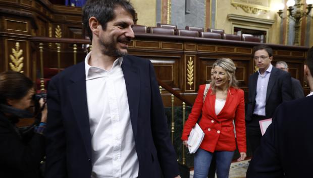 Ministers Ernest Urtasun, Yolanda Diaza and Iñigo Errejon during control session in the Congress of Deputies in Madrid on 10 April 2024