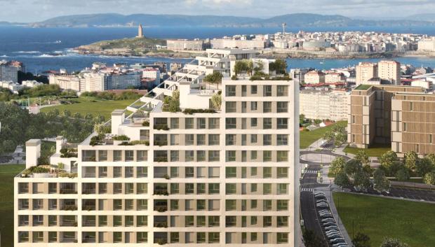 Recreación virtual del denominado Residencial Caleida, el edificio promovido por Metrovacesa