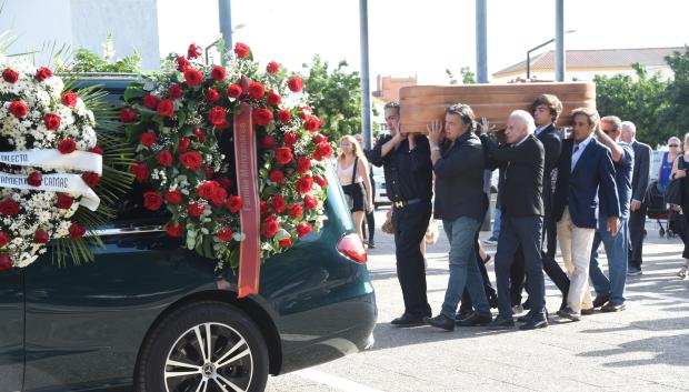 Rafi Camino,Francisco Camino Sanz,Miguel Baez El Litri during the funeral of Paco Camino in the town of Camas, July 31, 2024