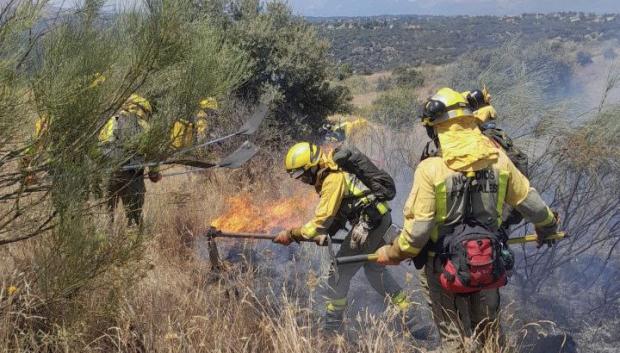 22 dotaciones de bomberos trabajan en la extinción de un incendio en El Molar (Madrid)