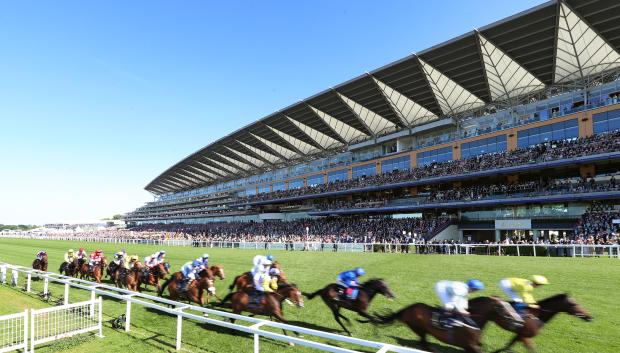 Mandatory Credit: Photo by Frank Sorge/racingfotos.com/Shutterstock (12985809ab)
, Royal Ascot, Horses and jockeys in front of the grandstand at Ascot racecourse, GB.
Horse Racing - 14 Jun 2022 
HORSE RACING 14 JUN 2022 ROYAL ASCOT HORSES JOCKEYS FRONT GRANDSTAND AT RACECOURSE GB Sport Personality 111968927