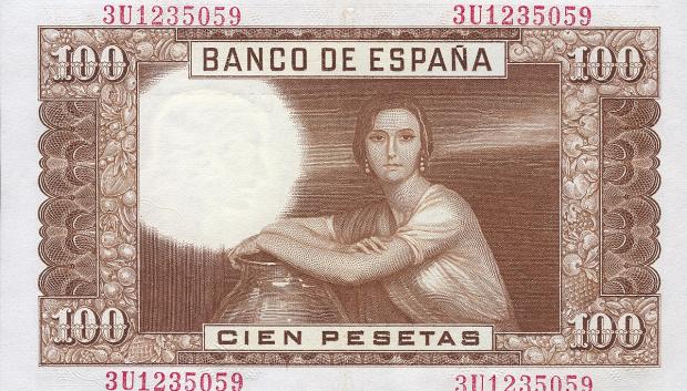 Billete de 100 pesetas lanzado en 1953 que inmortalizó al cuadro