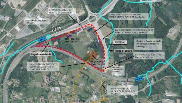 Zona en la que se desarrollará la ampliación del polígono de A Sionlla, en Santiago