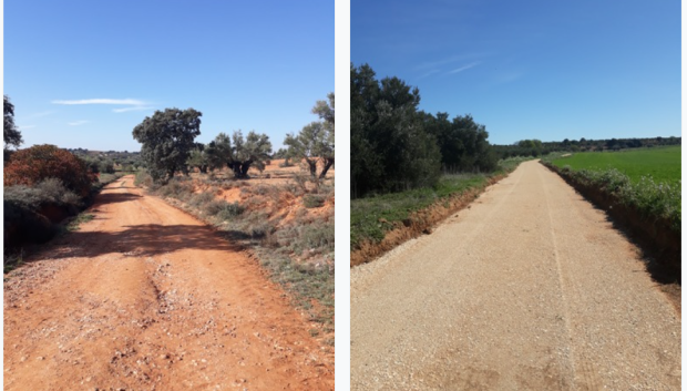 Antes y después de un camino arreglado en Brea de Tajo