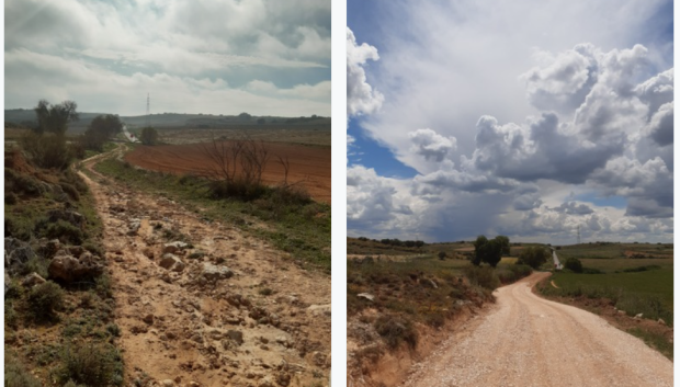 Antes y después de un camino arreglado en Valdaracete