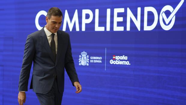 Pedro Sánchez, durante el balance del curso político, en julio