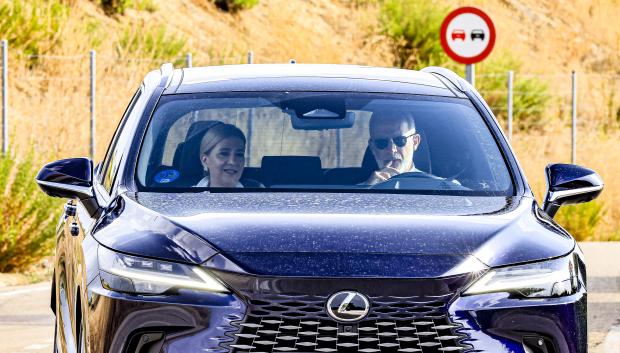 Spanish King Felipe VI and Infanta Cristina de Borbón arriving at the wedding of Victoria López Quesada and Enrique Moreno de la Cova Ybarra in Algete, Madrid. August 31 2024