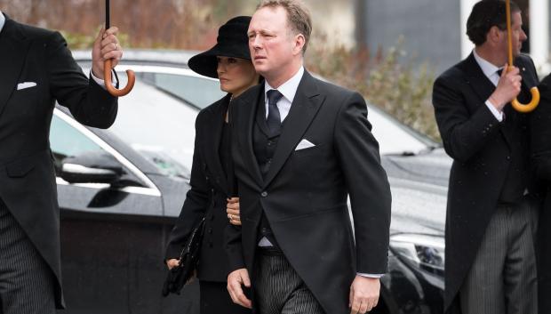 Prince Gustav of Sayn Wittgenstein Berleburg and Carina Axelsson attend Burial of Prince Richard zu Sayn-Wittgenstein Berleburg Bad Berleburg , 21-03-2017