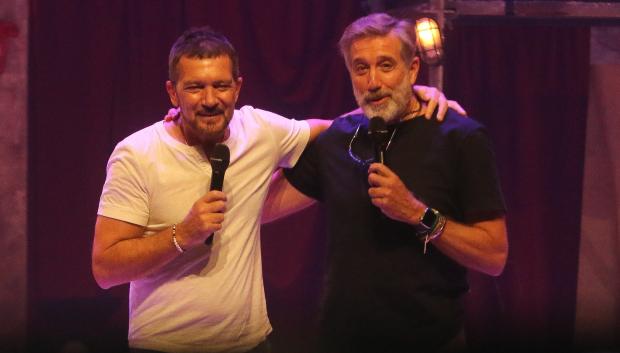 Antonio Banderas and Emilio Aragon at premiere musical Godspell in Malaga on Monday, 24 October 2022.