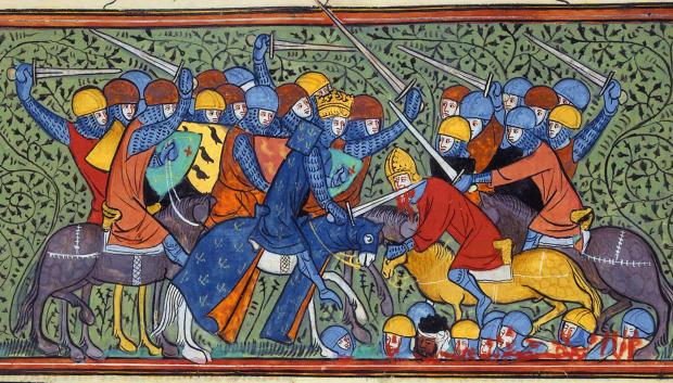 Charles Martel en la batalla de Poitiers, representada en las Grandes Chroniques de France