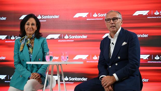 Ana Patricia Botin (Presidenta del Banco Santander y Stefano Domenicali (CEO de F1) en la persentación del patrocinio Global de Santander en la F1