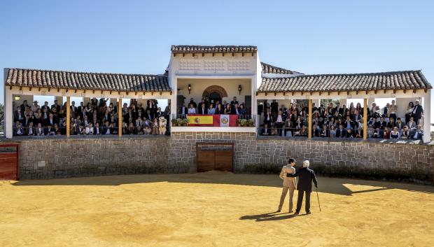 Writer Mario Vargas Llosa and Roca Rey during " Fundacion internacional para la libertad " event in San Lorenzo del Escorial on Friday, 15 October 2021.