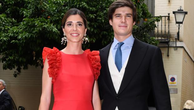 Carlos Fitz James y Belen Corsini during wedding of Borja Corsini and Maria Roiz in Seville on Saturday, 23 April 2022.