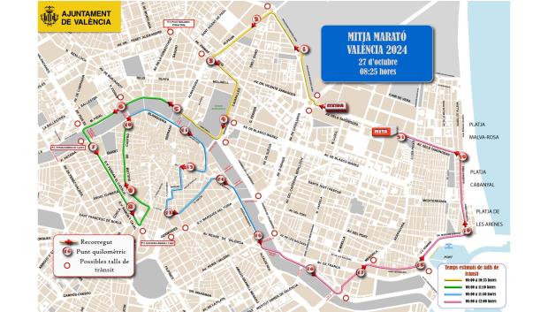 Itinerario con las afecciones del tráfico