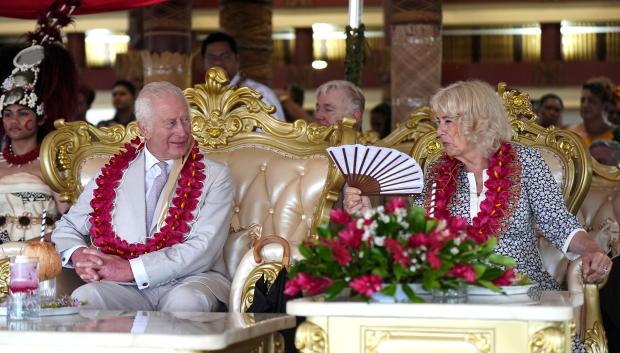 CAPTION CORRECTION
Mandatory Credit: Photo by Aaron Chown/Pool/Shutterstock (14822458ap)
King Charles III and Queen Camilla during a farewell ceremony at Siumu Village on the final day of the royal visit to Australia and Samoa.
King Charles III and Queen Camilla join a Farewell Ceremony at Siumu Village, Samoa - 26 Oct 2024
Their Majesties will meet local people at Siumu Village. The village is twinned with the United Kingdom for CHOGM. *** Local Caption *** .