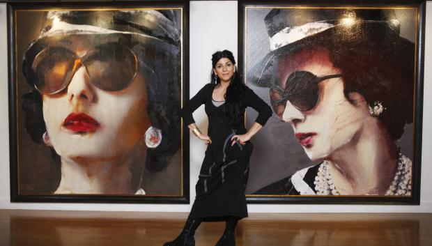 Painter Lita Cabellut presents 35 paintings of Coco Chanel at the Opera Gallery (Oct 14-Nov 19) in Paris, France on October 12, 2011.