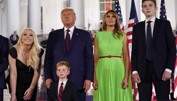 Tiffany Trump, Donald Trump, Melania Trump, Barron Trump. U.S. President Donald Trump  on the fourth day of the Republican National Convention, Thursday, Aug. 27, 2020, in Washington.  *** Local Caption *** .