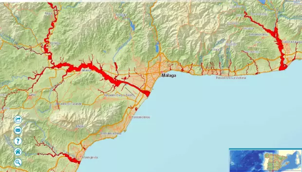 Mapa de las zonas inundables con mayor riesgo en la provincia de Málaga