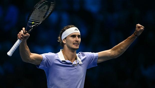 Alexander Zverev celebra el primer set ante Alcaraz