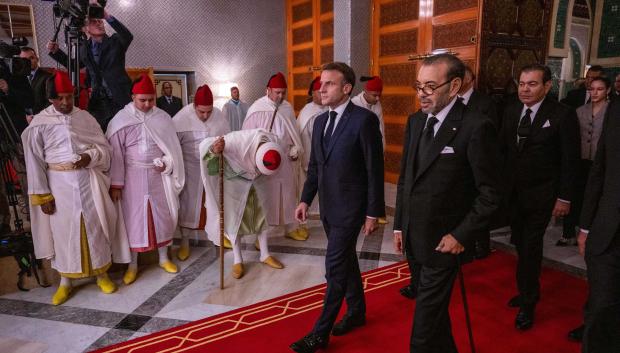 Morocco's King Mohammed VI and French President Emmanuel Macron attending signing ceremony in Rabat, Morocco, on October 28, 2024, on the first day of the French president‚Äôs State Visit to the Kingdom.