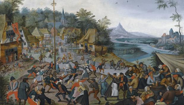 Festividad de San Jorge alrededor del árbol de mayo. Pintura de Pieter Brueghel el Joven