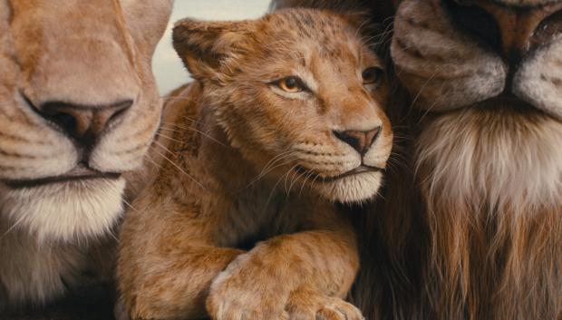 El joven Mufasa, junto a sus padres Afia y Masego