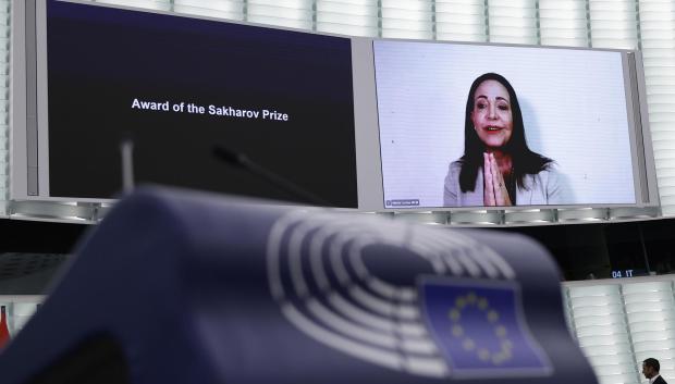 María Corina Machado en su comparecencia online durante la ceremonia