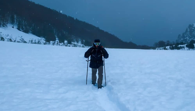 Jaime, durante una jornada de alpinismo en invierno