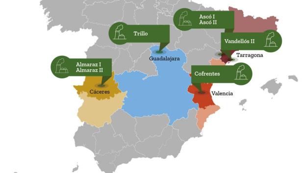 Ubicación de las centrales nucleares españolas