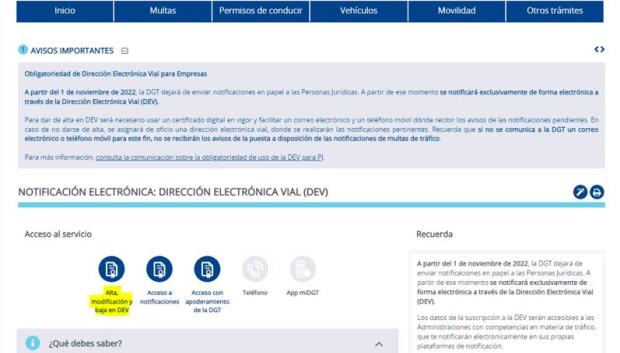 La DGT comunica multas por correo electrónico, pero es preciso haberse dado de alta