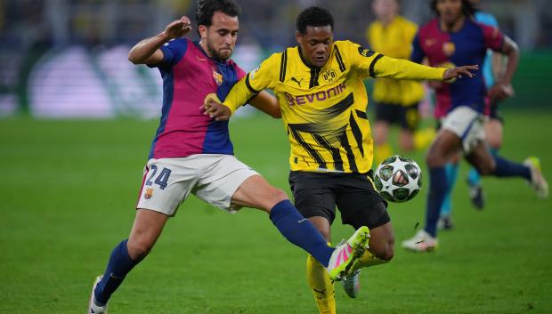 Eric García, durante el partido ante el Borussia Dortmund en Alemania