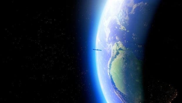 Recreación digital de un satélite en el espacio