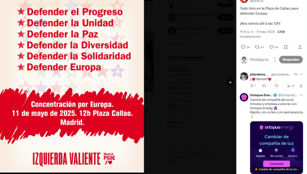 Imagen del tuit del PSOE donde llaman a la manifestación: «¡Nos vemos allí!»